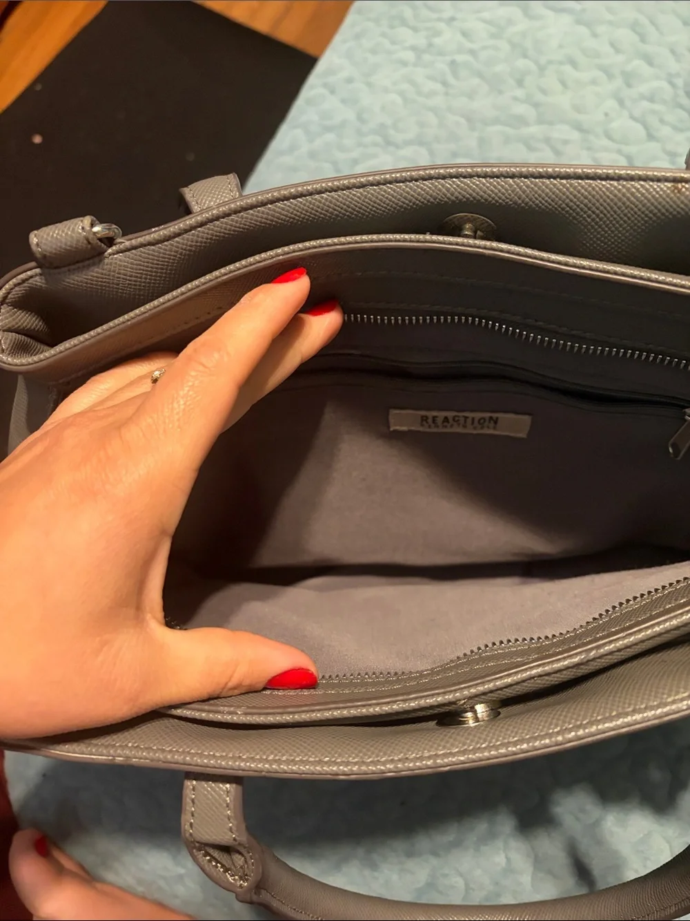Kenneth Cole Reaction taupe structured satchel with top handles
